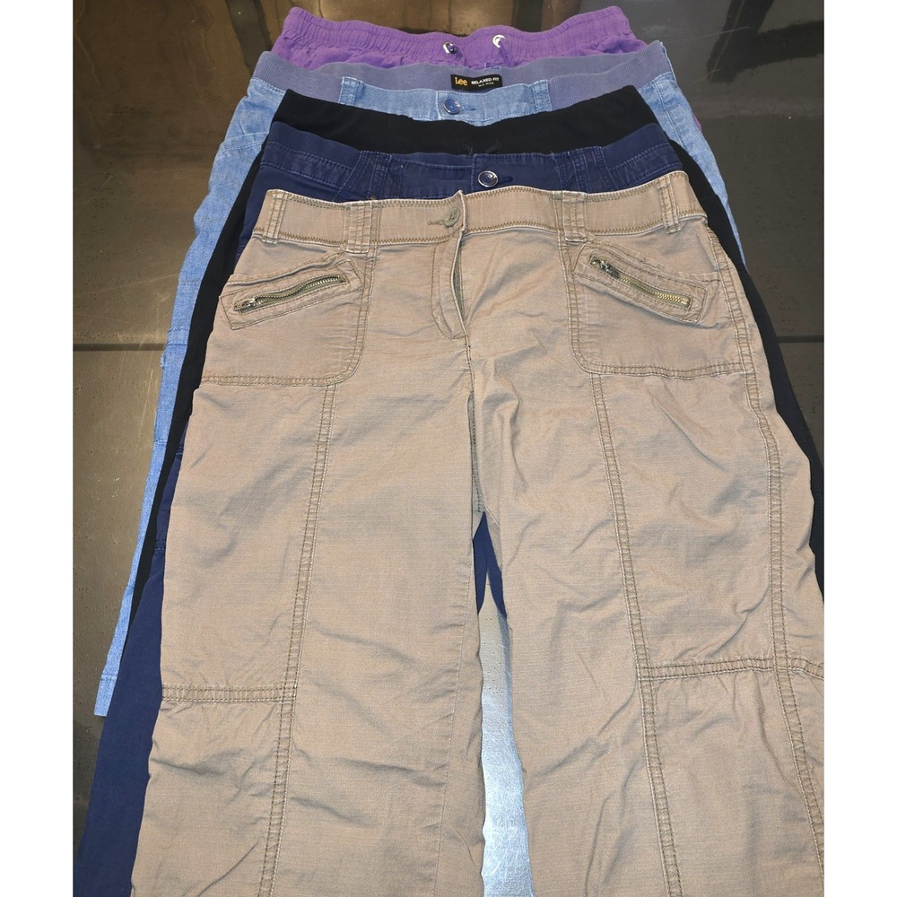 Lot of 5 Womens Capri Pants Lee Chico's Size Medium 12 Khaki Navy Denim Purple